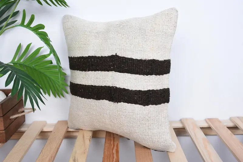 Neutral Throw Pillow Sham, Turkish Kilim Pillow, 16x16 White Pillow Sham, Pillow Sham, Retro Pillow Cover, Boho Pillow Sham Cover, Vintage Pillow - 5