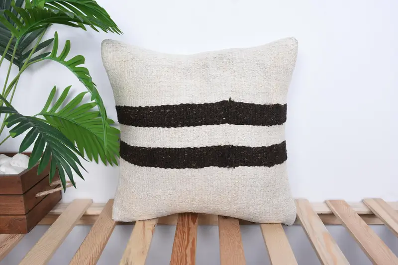 Neutral Throw Pillow Sham, Turkish Kilim Pillow, 16x16 White Pillow Sham, Pillow Sham, Retro Pillow Cover, Boho Pillow Sham Cover, Vintage Pillow - 1