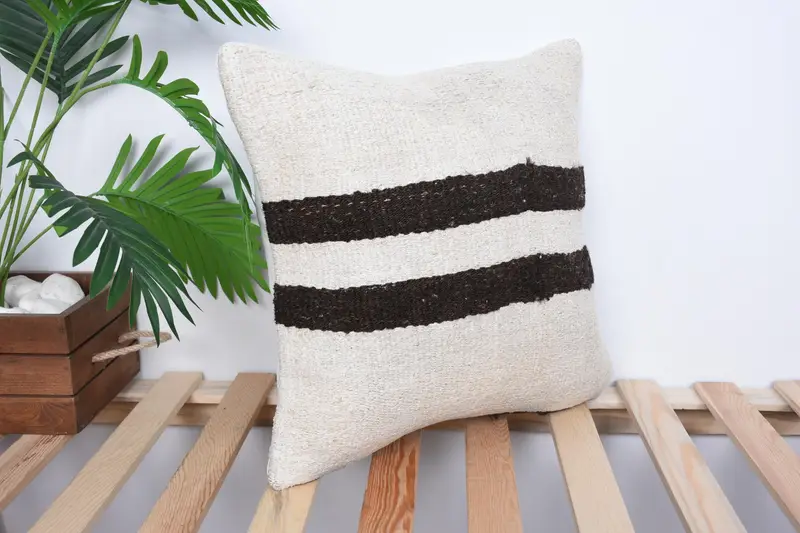Neutral Throw Pillow Sham, Turkish Kilim Pillow, 16x16 White Pillow Sham, Pillow Sham, Retro Pillow Cover, Boho Pillow Sham Cover, Vintage Pillow - 4