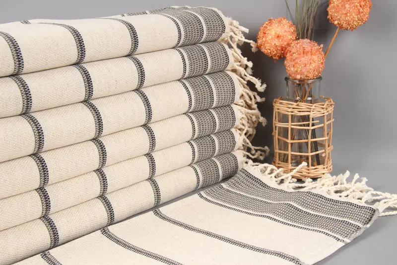 Hanging Kitchen Hand Towel Khaki Green Striped, Organic Cotton, 20x40 Inches