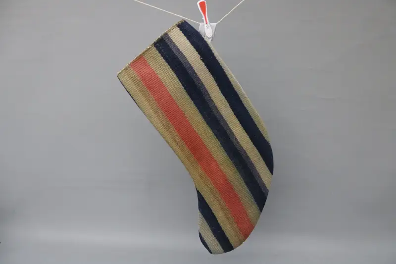 Festive Blue & Beige Christmas Ornaments Stocking, Holiday Décor