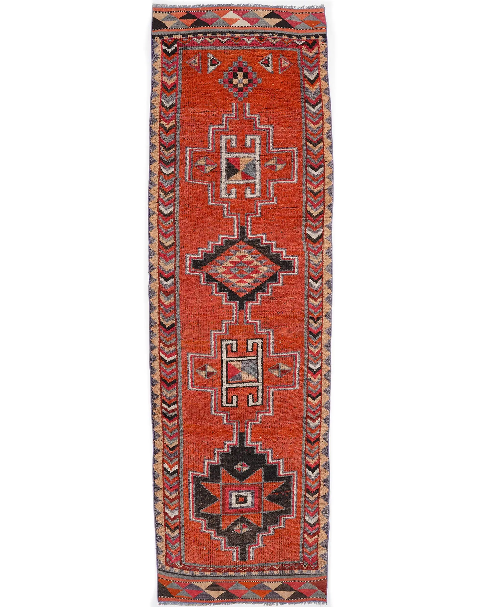 3.1x10.5 ft Turkish Rug, Vintage Runner Rug, Red Black Floral Wool Rug - 1