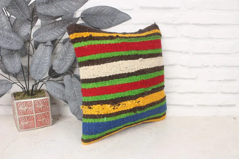14x14 Green Pillow Case, Southwestern Pillow, Bolster Throw Cushion Cover, Pillow, Turkish Pillow, Kilim Cushion Sham, Vintage Pillow - 3
