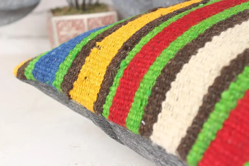 14x14 Green Pillow Case, Southwestern Pillow, Bolster Throw Cushion Cover, Pillow, Turkish Pillow, Kilim Cushion Sham, Vintage Pillow - 7