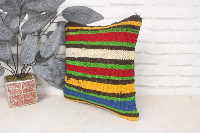 14x14 Green Pillow Case, Southwestern Pillow, Bolster Throw Cushion Cover, Pillow, Turkish Pillow, Kilim Cushion Sham, Vintage Pillow - 4
