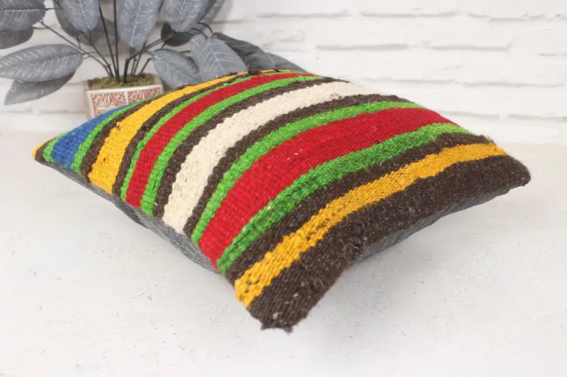 14x14 Green Pillow Case, Southwestern Pillow, Bolster Throw Cushion Cover, Pillow, Turkish Pillow, Kilim Cushion Sham, Vintage Pillow - 6