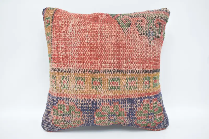 Kilim Cushion Sham, Cushion Cover, 16x16 Red Cushion, Luxury Cushion Case, Pillow for Couch, Kilim Pillow Cover - 1