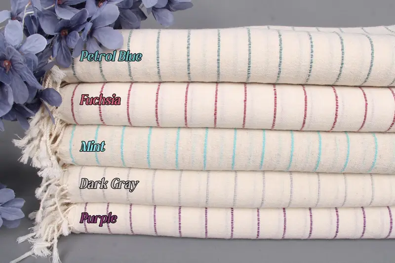 Monogram Turkish Towel Striped Beige Organic Cotton, 38x63 Inches