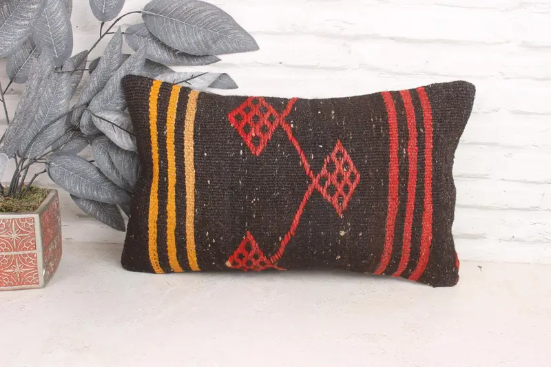 Boho Pillow, Cushion Cover, Vintage Kilim Pillow, Wholesale Cushion Case, Traditional Cushion Case, Gift Pillow, 12x20 Red Pillow Sham - 1