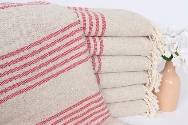 Travel towel, Embroidery Towel, 70x40 Linen Striped Towel, Housewarming Gift, Wedding Gift For Bride, Wedding Anniversary Gift, Sand-resistant towel - 1