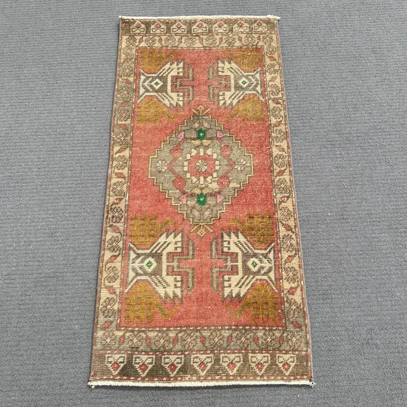 Red and Green Patchwork Rug, 0.1x3.5 ft Chic Decor