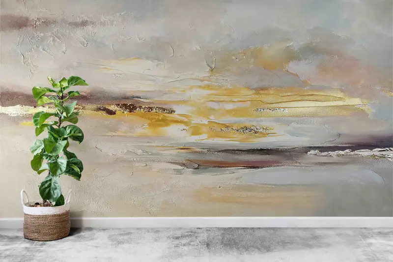 Çağdaş Gri ve Altın Pırıltılı Baskılı Duvar Kağıdı