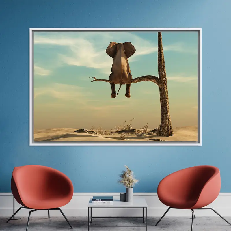 Moderner surrealer Elefantenbaum-Leinwanddruck – abstrakte Eleganz