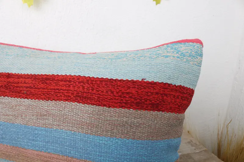 Vintage Kilim Throw Pillow, Handmade Kilim Cushion, Vintage Pillow, 12x24 Blue Cushion Case, Hippie Throw Pillow, Cushion Case - 5