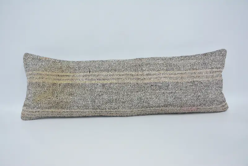 Handgefertigtes gestreiftes Hanfkissen, Vintage besticktes quadratisches Kissen