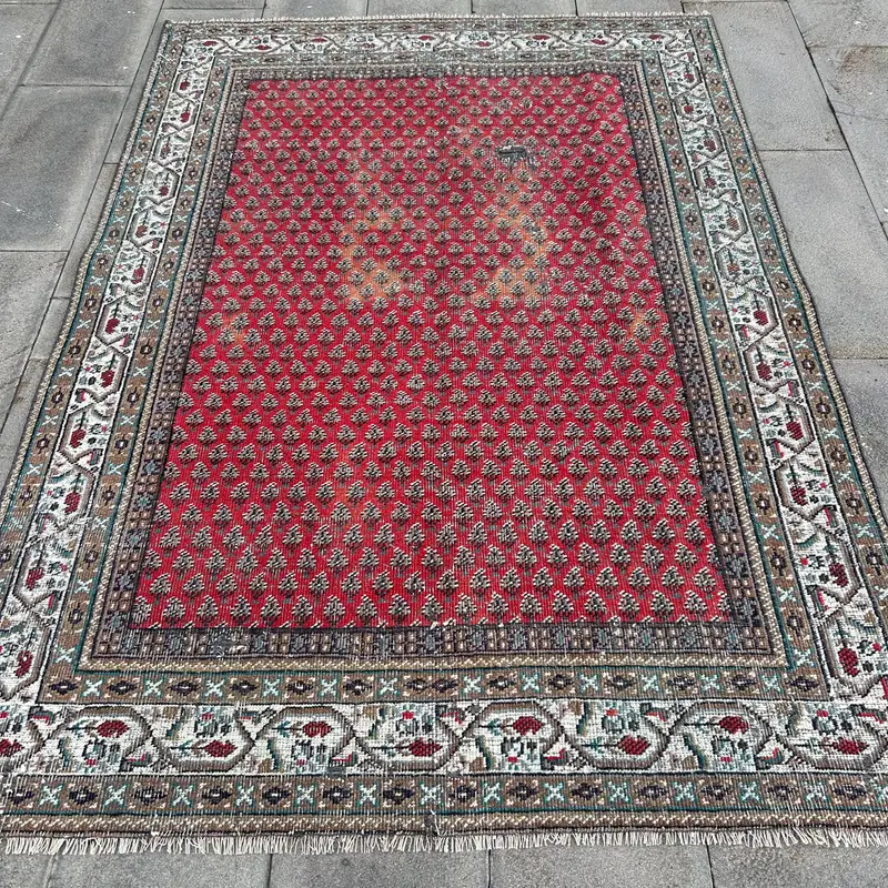 Alfombra Roja y Beige, 5,1x7,2ft Solid Comfort