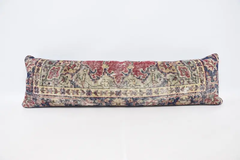 Blau & Rot besticktes Wurfkissen, Vintage Ikat Dekokissen