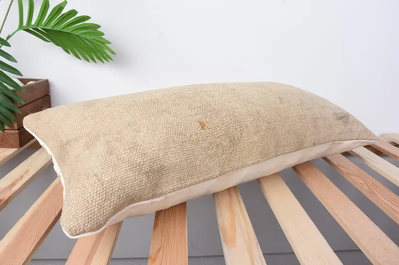 Turkish Bench Pillow Cover, 12x24 Beige Cushion Cover, Gift Pillow, Cushion Cover, Vintage Kilim Throw Pillow, Turkish Kilim Pillow - 6