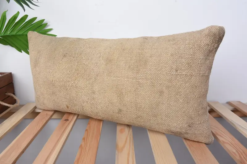 Turkish Bench Pillow Cover, 12x24 Beige Cushion Cover, Gift Pillow, Cushion Cover, Vintage Kilim Throw Pillow, Turkish Kilim Pillow - 4