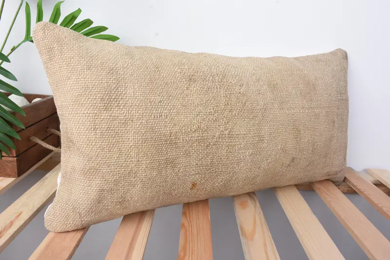 Turkish Bench Pillow Cover, 12x24 Beige Cushion Cover, Gift Pillow, Cushion Cover, Vintage Kilim Throw Pillow, Turkish Kilim Pillow - 5
