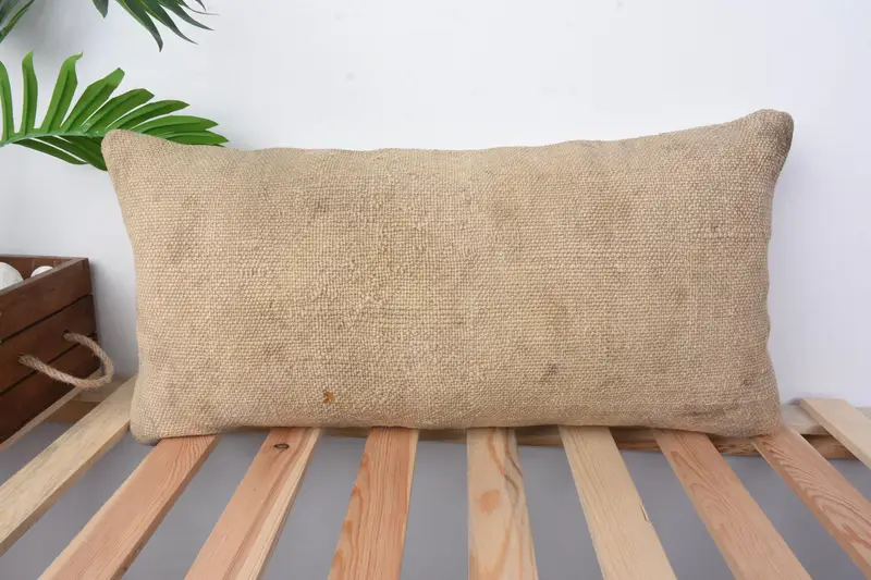 Turkish Bench Pillow Cover, 12x24 Beige Cushion Cover, Gift Pillow, Cushion Cover, Vintage Kilim Throw Pillow, Turkish Kilim Pillow - 1