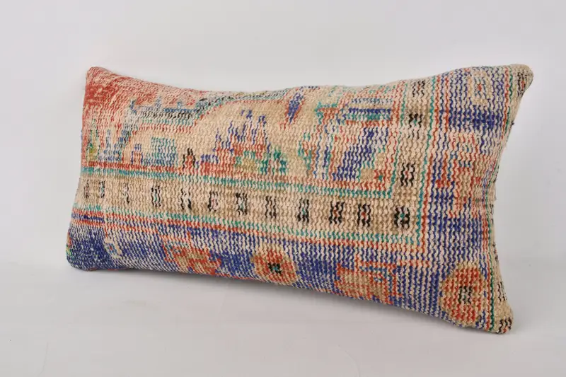 Turkish Corner Pillow, Pillow for Sofa, Pillow for Couch, Vintage Kilim Pillow, Pastel Pillow Case, 12x24 Blue Cushion, Cushion, Bench Pillow Cover - 3