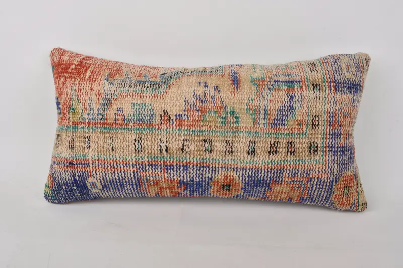 Turkish Corner Pillow, Pillow for Sofa, Pillow for Couch, Vintage Kilim Pillow, Pastel Pillow Case, 12x24 Blue Cushion, Cushion, Bench Pillow Cover - 1