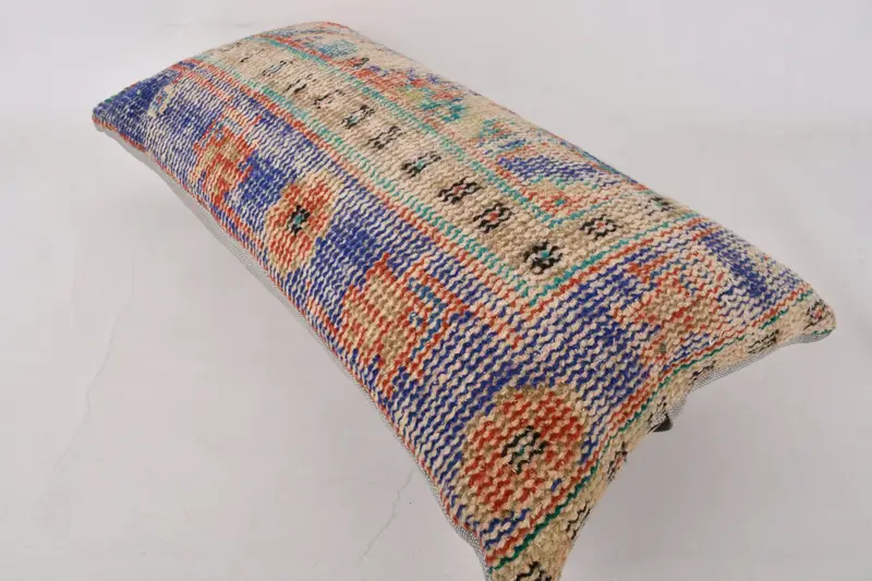 Turkish Corner Pillow, Pillow for Sofa, Pillow for Couch, Vintage Kilim Pillow, Pastel Pillow Case, 12x24 Blue Cushion, Cushion, Bench Pillow Cover - 6