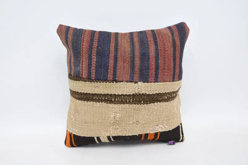 Rustic Pillow Cover, Vintage Kilim Throw Pillow, Pillow, Interior Designer Pillow, 14x14 Beige Pillow Case, Ethnical Kilim Rug Pillow - 1