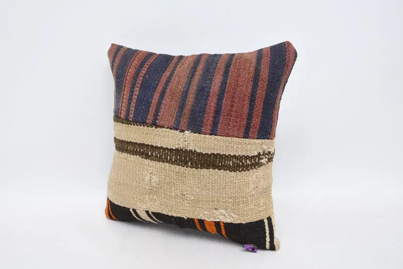 Rustic Pillow Cover, Vintage Kilim Throw Pillow, Pillow, Interior Designer Pillow, 14x14 Beige Pillow Case, Ethnical Kilim Rug Pillow - 4