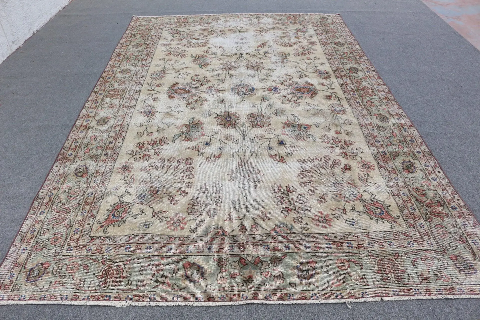 Türkischer Vintage-Teppich 211 x 318 cm, rot-blauer Patchwork-Teppich - 1