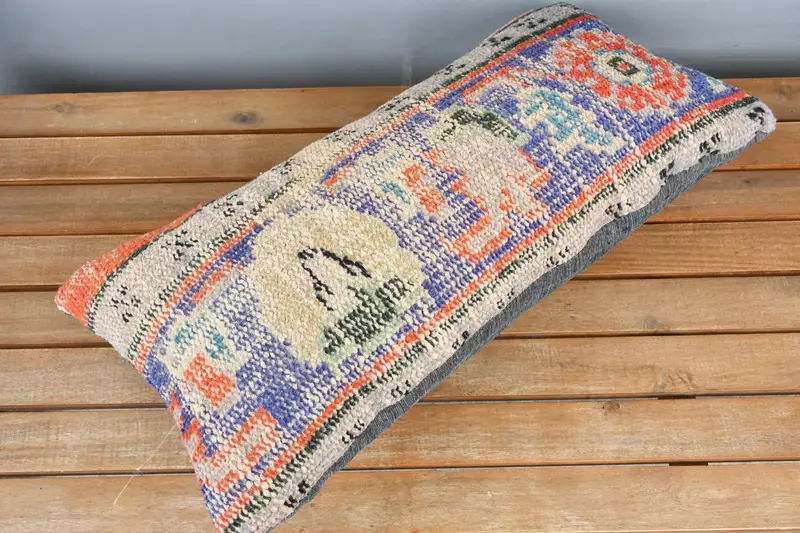 12x24 Blue Pillow Cover, Hippie Throw Pillow Case, Ethnical Kilim Rug Pillow, Vintage Kilim Throw Pillow, Pillow, Home Decor Pillow - 2