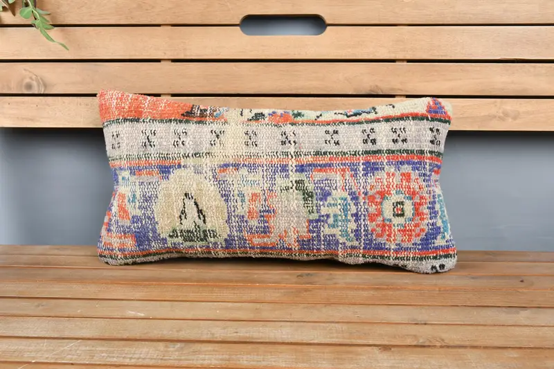 12x24 Blue Pillow Cover, Hippie Throw Pillow Case, Ethnical Kilim Rug Pillow, Vintage Kilim Throw Pillow, Pillow, Home Decor Pillow - 6