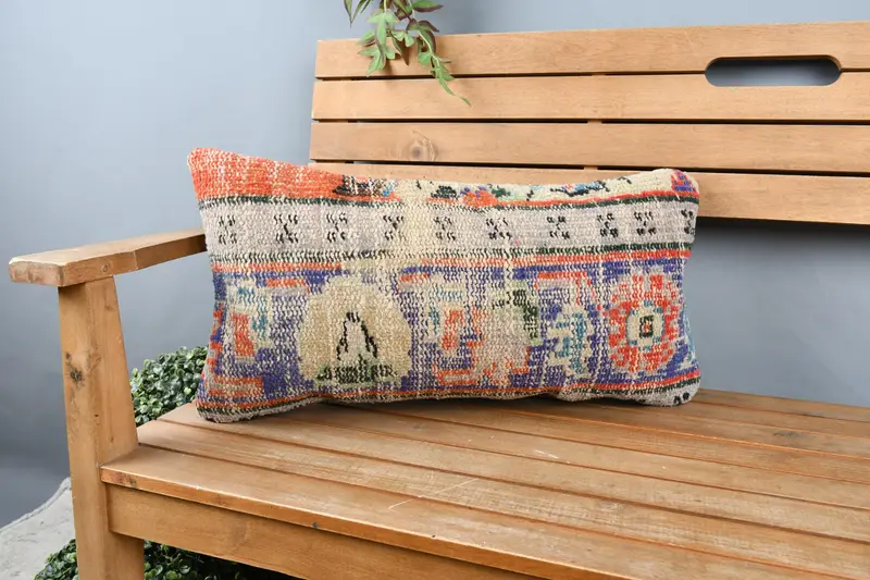 12x24 Blue Pillow Cover, Hippie Throw Pillow Case, Ethnical Kilim Rug Pillow, Vintage Kilim Throw Pillow, Pillow, Home Decor Pillow - 1