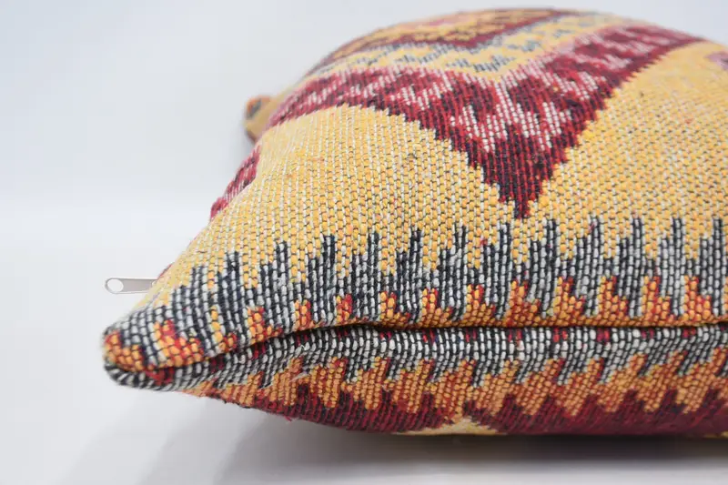 Kilim Pillow, Vintage Kilim Throw Pillow, Pillow Case, Bolster Pillow Case, Art Deco Cushion Case, 20x28 Yellow Cushion Case, Turkish Kilim Pillow - 5