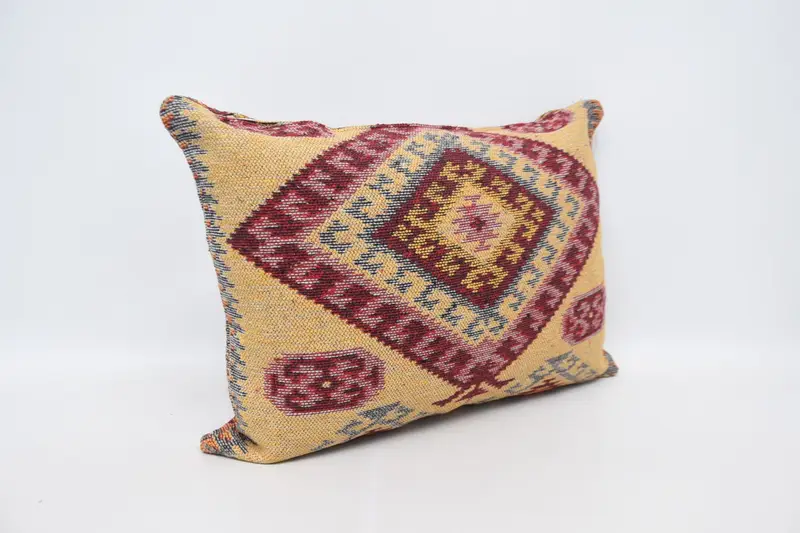 Kilim Pillow, Vintage Kilim Throw Pillow, Pillow Case, Bolster Pillow Case, Art Deco Cushion Case, 20x28 Yellow Cushion Case, Turkish Kilim Pillow - 3