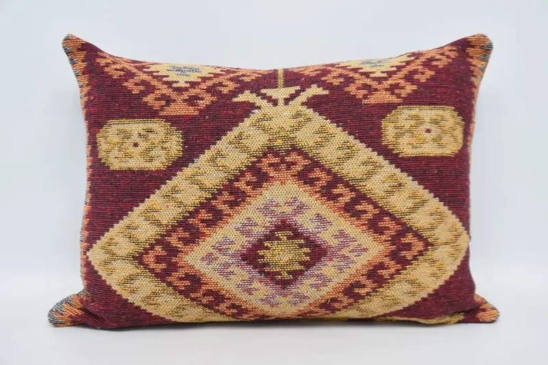 Kilim Pillow, Vintage Kilim Throw Pillow, Pillow Case, Bolster Pillow Case, Art Deco Cushion Case, 20x28 Yellow Cushion Case, Turkish Kilim Pillow - 6