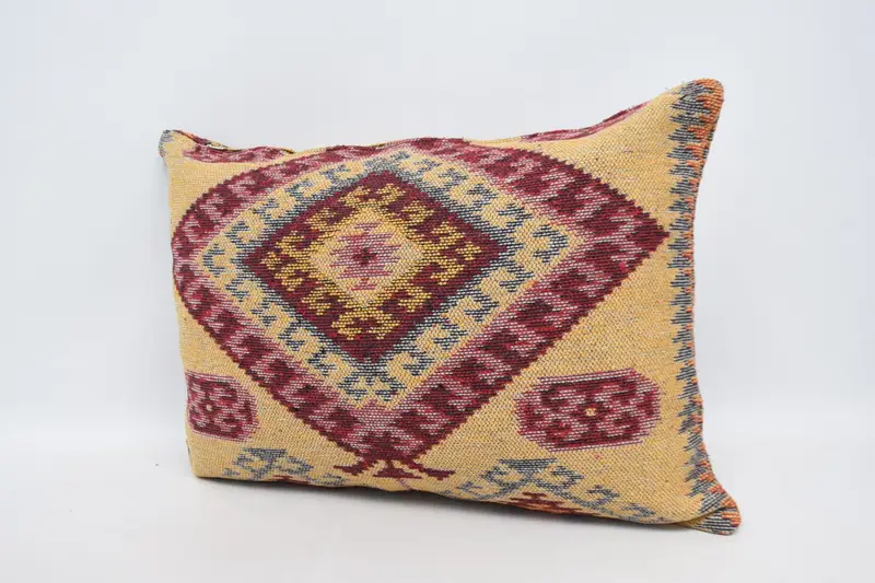 Kilim Pillow, Vintage Kilim Throw Pillow, Pillow Case, Bolster Pillow Case, Art Deco Cushion Case, 20x28 Yellow Cushion Case, Turkish Kilim Pillow - 4