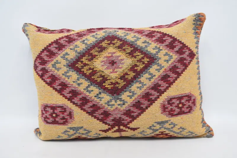 Kilim Pillow, Vintage Kilim Throw Pillow, Pillow Case, Bolster Pillow Case, Art Deco Cushion Case, 20x28 Yellow Cushion Case, Turkish Kilim Pillow - 1