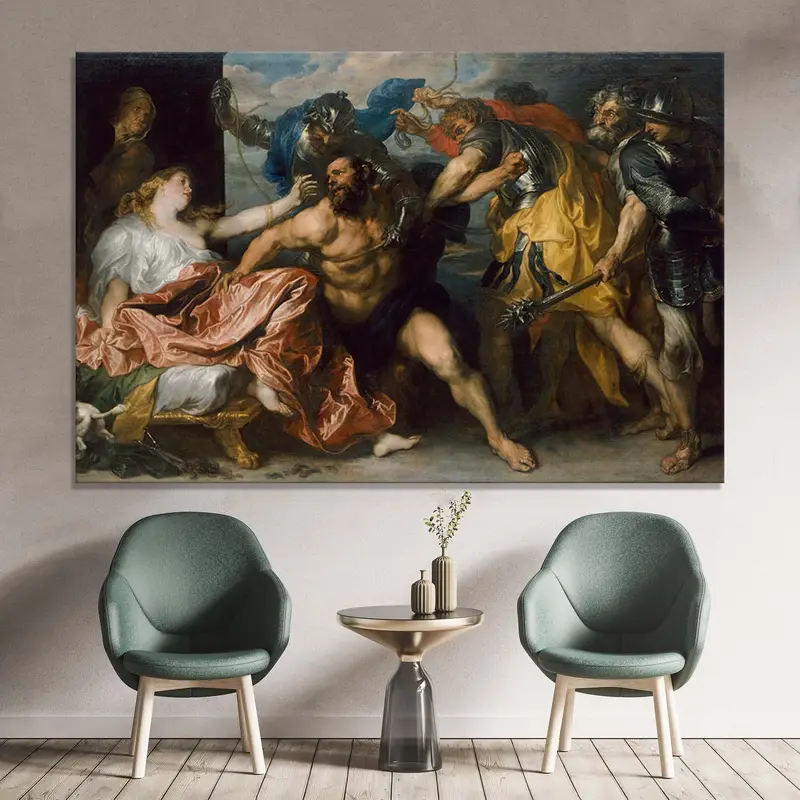 Samson ve Delilah resim, van dyck sanatı, vintage poster, duvar dekor sanatı, büyük tuval sanatı, Anthony van dyck, samson duvar sanatı, delilah sanatı, - 6