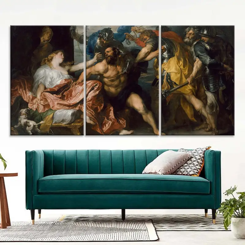 Samson ve Delilah resim, van dyck sanatı, vintage poster, duvar dekor sanatı, büyük tuval sanatı, Anthony van dyck, samson duvar sanatı, delilah sanatı, - 7