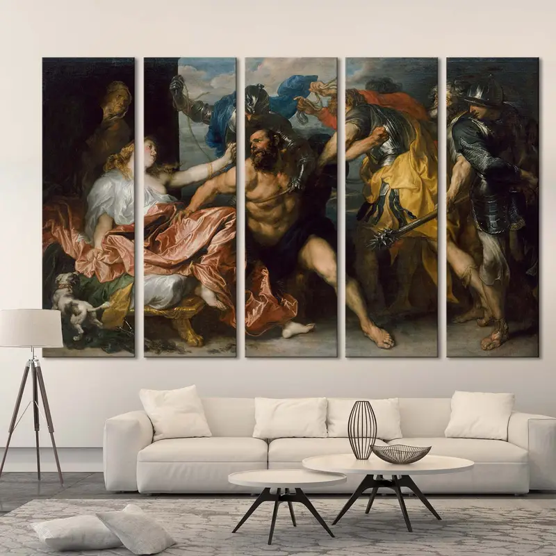 Samson ve Delilah resim, van dyck sanatı, vintage poster, duvar dekor sanatı, büyük tuval sanatı, Anthony van dyck, samson duvar sanatı, delilah sanatı, - 2