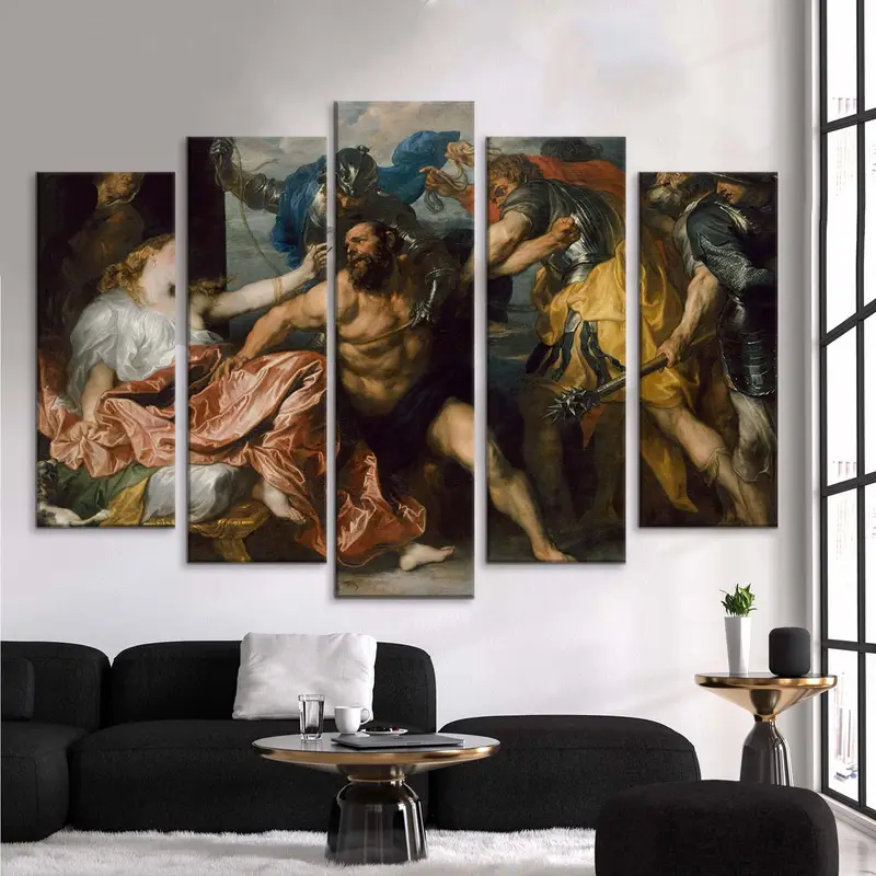 Samson ve Delilah resim, van dyck sanatı, vintage poster, duvar dekor sanatı, büyük tuval sanatı, Anthony van dyck, samson duvar sanatı, delilah sanatı, - 3