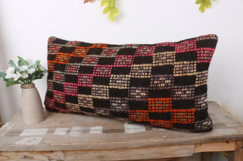 Pillow Cover, Handwoven Cushion Case, 12x24 Pink Pillow Sham, Kilim Cushion Sham, Pillow for Couch, Oriental Pillow Case, Ethnical Kilim Rug Pillow - 4