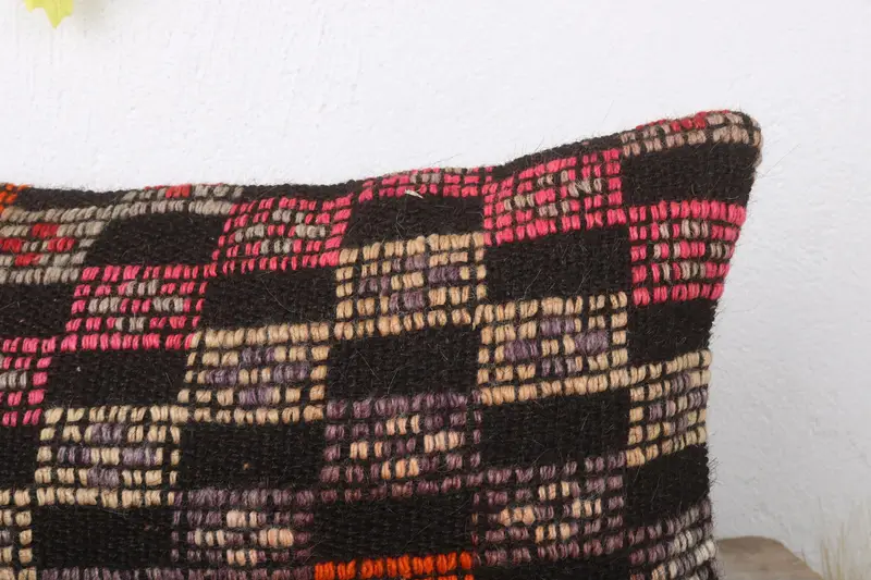 Pillow Cover, Handwoven Cushion Case, 12x24 Pink Pillow Sham, Kilim Cushion Sham, Pillow for Couch, Oriental Pillow Case, Ethnical Kilim Rug Pillow - 5