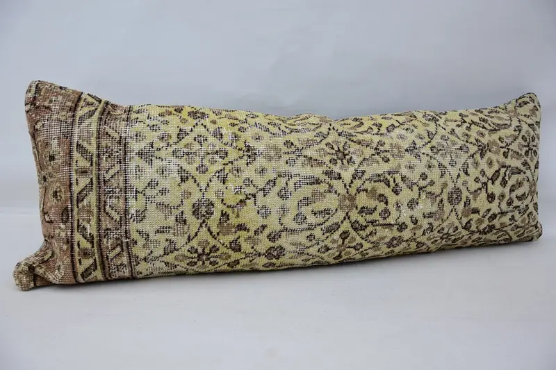 Cushion, Turkish Rugs Cushion Case, 16x48 Beige Pillow Sham, Pillow for Sofa, Vintage Pillow, Neutral Throw Pillow, Handmade Kilim Cushion - 3