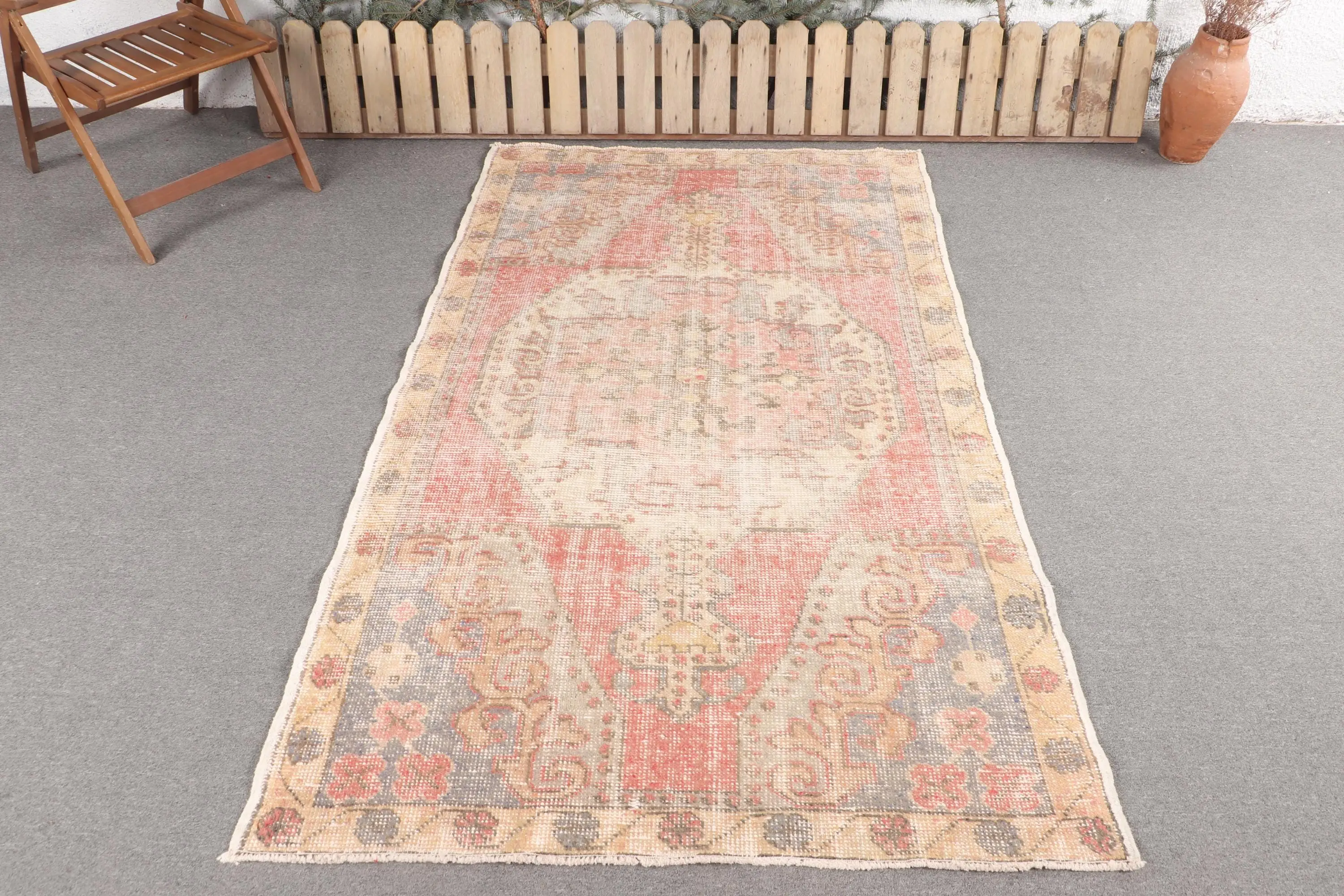 4.4x7.2 ft Vintage Rug, Area Turkish Rug, Red Floral Rug - 1