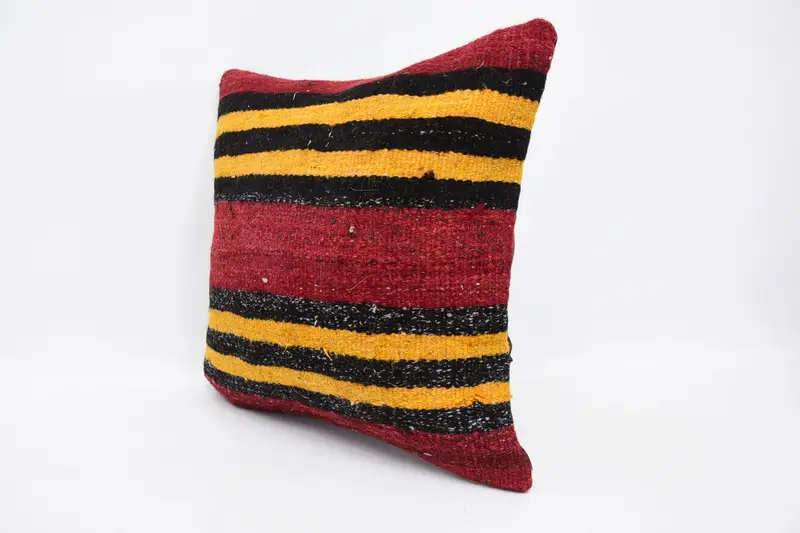 Cushion, 18x18 Red Cushion, Turkish Bench Pillow, Patio Pillow, Kilim Pillow, Handmade Kilim Cushion, Boho Pillow Sham Cover, Seat Pillow Cover - 4