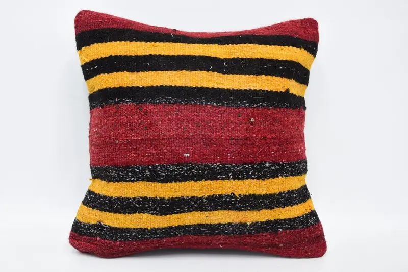 Cushion, 18x18 Red Cushion, Turkish Bench Pillow, Patio Pillow, Kilim Pillow, Handmade Kilim Cushion, Boho Pillow Sham Cover, Seat Pillow Cover - 1