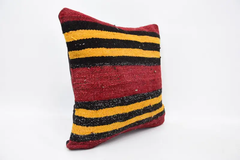 Cushion, 18x18 Red Cushion, Turkish Bench Pillow, Patio Pillow, Kilim Pillow, Handmade Kilim Cushion, Boho Pillow Sham Cover, Seat Pillow Cover - 3